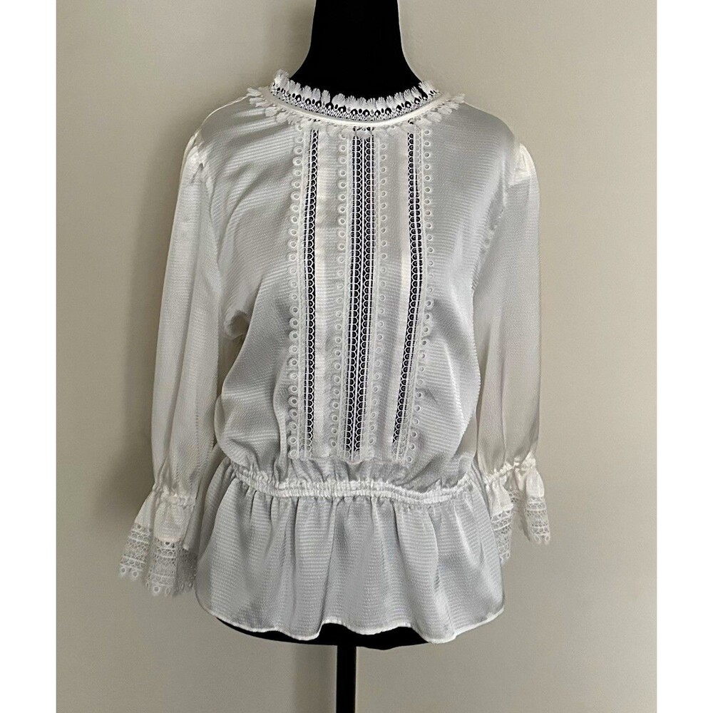 Ryegrass Romantic Cottagecore Blouse Size XL Ivory Peplum Lace Long sleeve Top